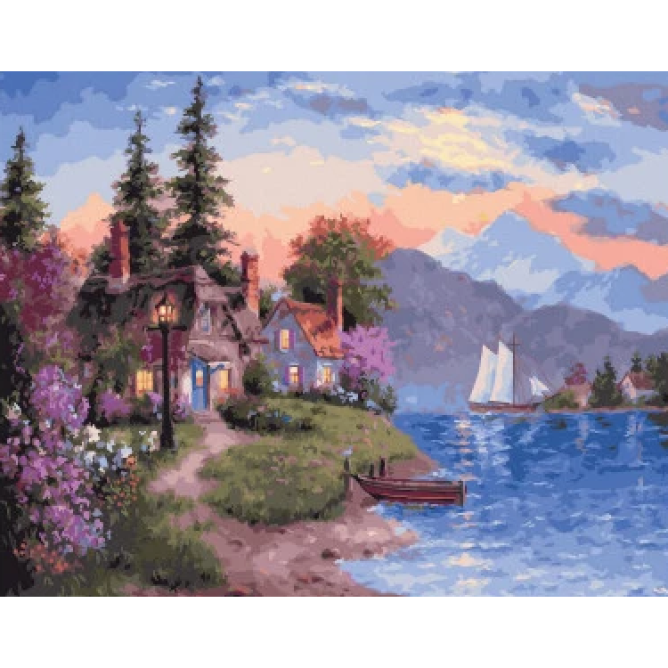 Maľovanie podľa čísel – Chalúpka pri jazere
